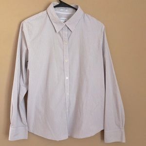 Liz Claiborne Gray with White Stripes, Long Sleeves Button Down Shirt